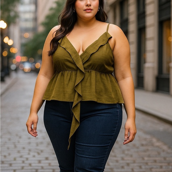 Zara Tops - Zara Olive Green Ruffle Sleeveless Top